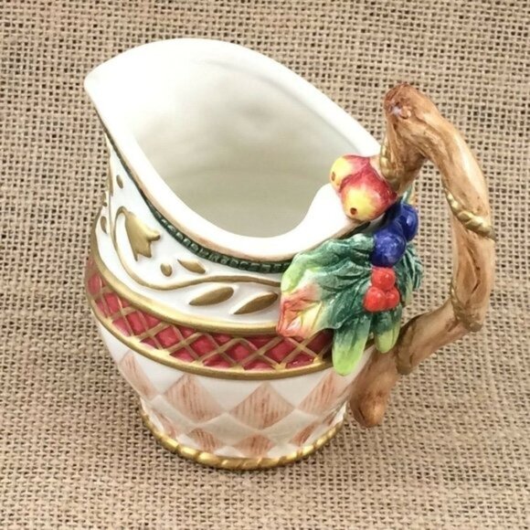 Vtg Fitz Floyd Jolly Ole St Nick Christmas Classics Creamer Holly Leaves Berries - Picture 1 of 12